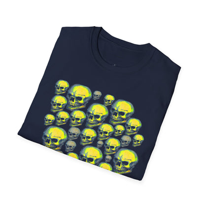Neon Skull Cluster T-Shirt — Retro Grunge Graphic Tee for Halloween & Streetwear