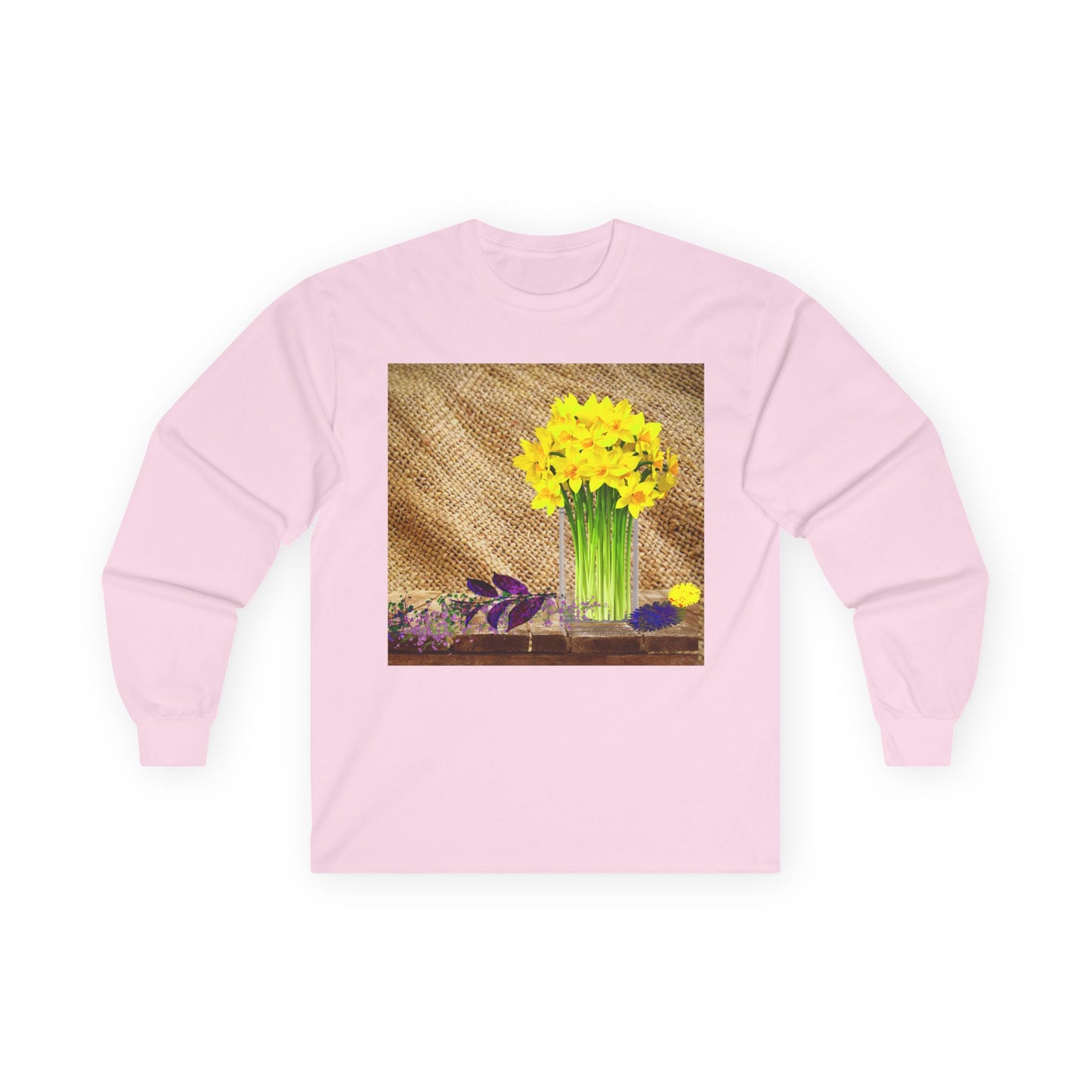 Burlap Floral Long Sleeve Tee - Perfect for Outdoor Gatherings, Gift for Garden Lovers, Spring Celebrations, Cozy Casual Wear