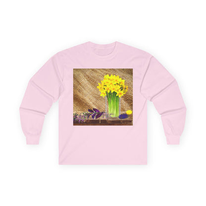 Burlap Floral Long Sleeve Tee - Perfect for Outdoor Gatherings, Gift for Garden Lovers, Spring Celebrations, Cozy Casual Wear