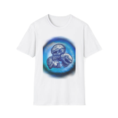 Eerie Triple Skull Circle Unisex T-Shirt - Hand Drawn Design by Chris Cleveland