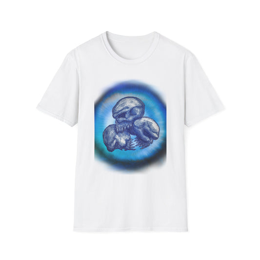 Eerie Triple Skull Circle Unisex T-Shirt - Hand Drawn Design by Chris Cleveland