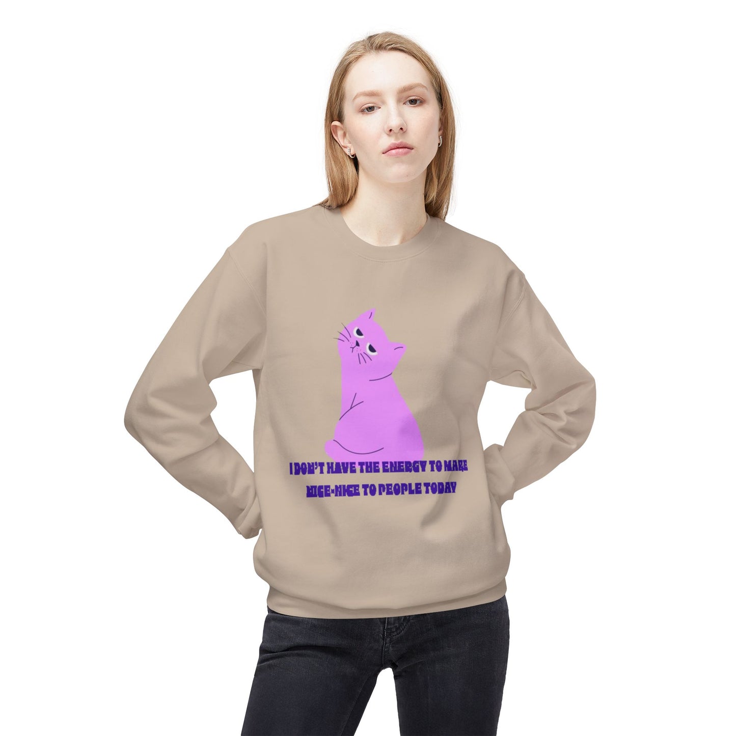 Cat Energy Sweatshirt, Cozy Unisex Crewneck, Funny Cat Lover Gift, Relaxed Fit Pullover, Perfect for Cat Lovers and Introverts