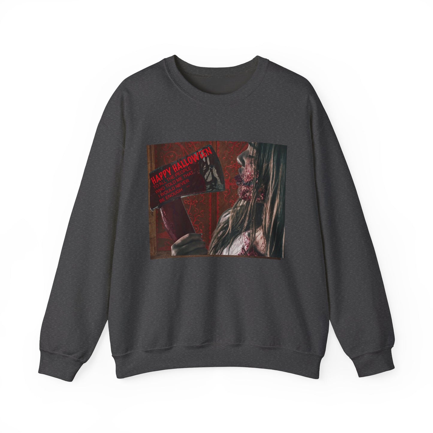 Halloween Horror Girl with Axe Sweatshirt, Unisex Crewneck, Horror Movie Fan Apparel, Halloween Costume Layering