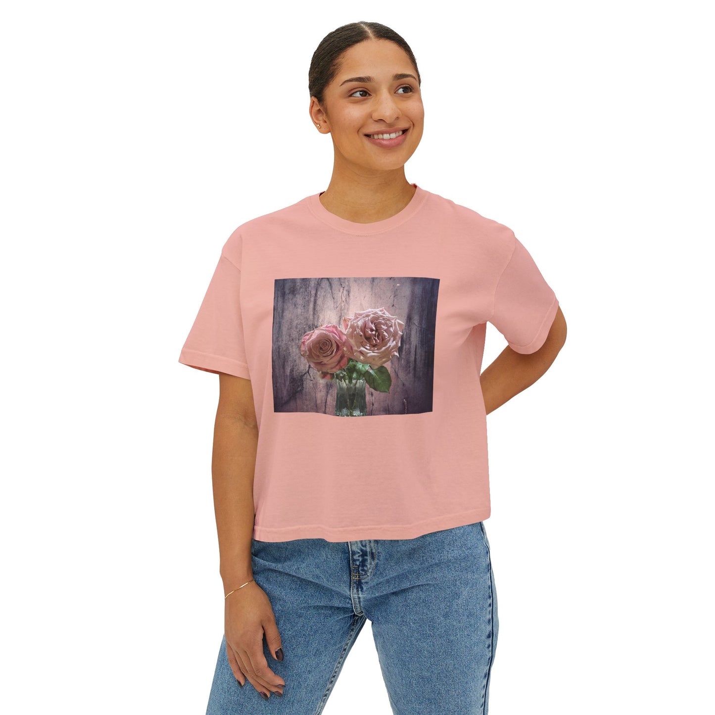Floral Women's Boxy Tee, Casual Top, Gift for Her, Summer Style, Vintage Bloom Graphic Tee, Everyday Wear