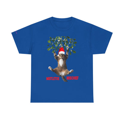 Christmas Cat & Mistletoe Tee — "Mistletoe Mischief" Holiday T-Shirt