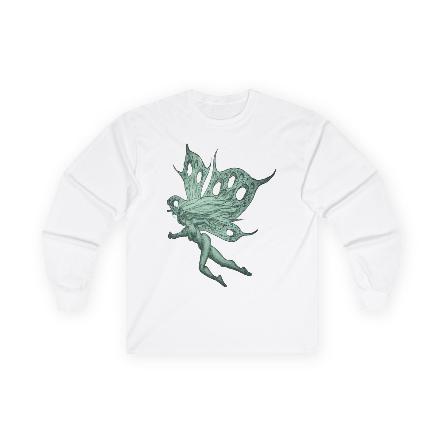 Green Fairy Wings Long Sleeve Tee — Ethereal Nature Graphic Shirt