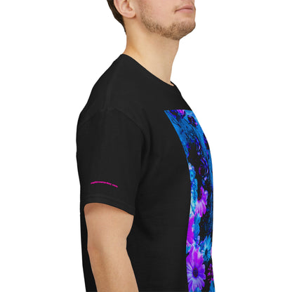 Fluorescent Floral Tee — Neon Blue & Purple Garden T-Shirt