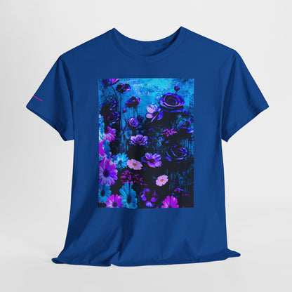 Fluorescent Floral Tee — Neon Blue & Purple Garden T-Shirt