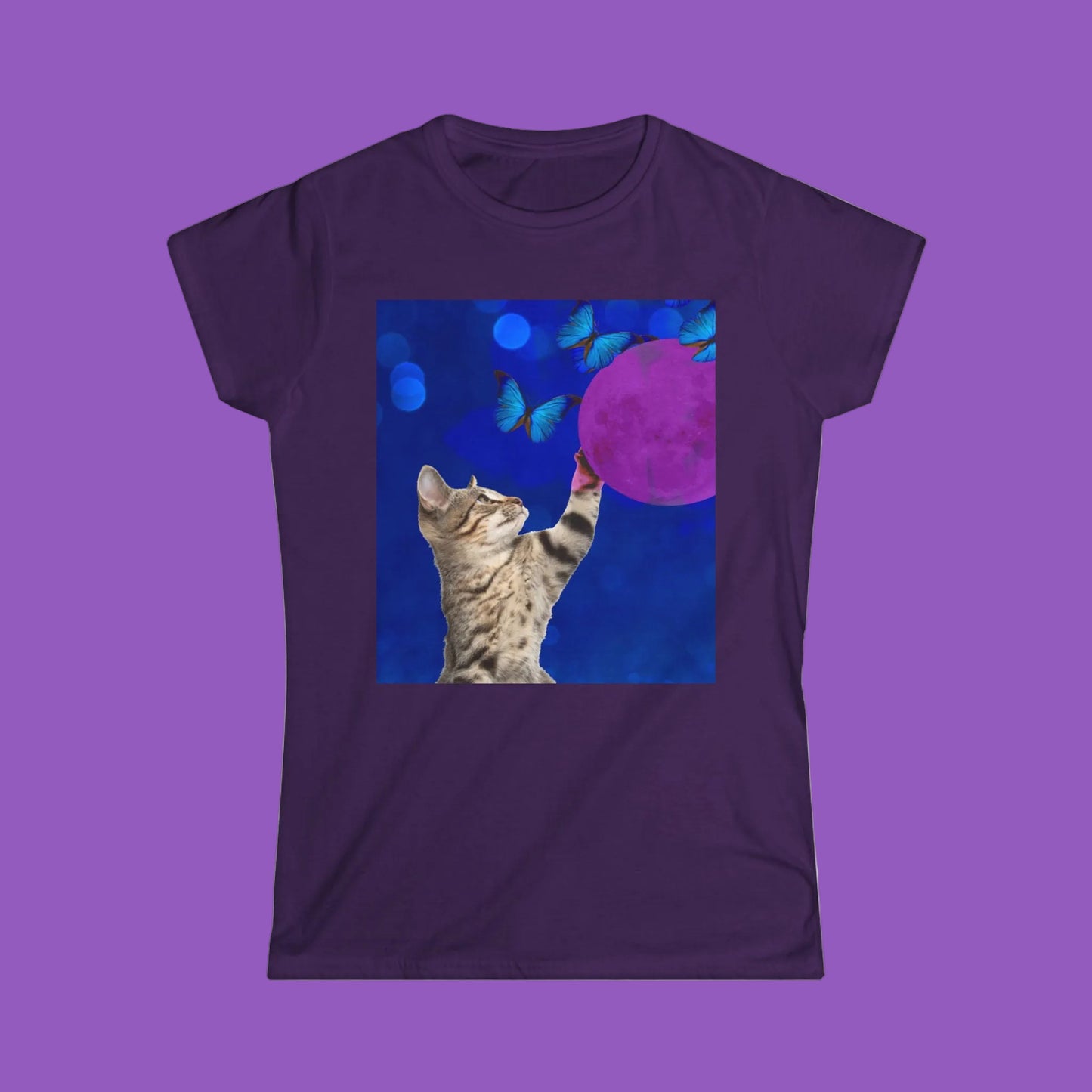 Playful Tabby and Pink Moon Softstyle Tee