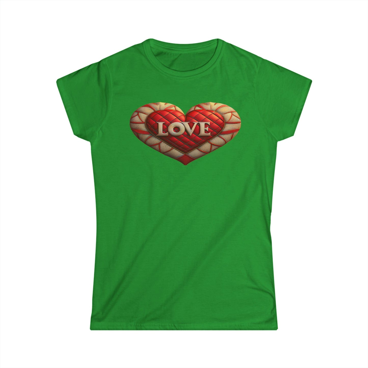 Women's Love Quilted Heart Tee — Red Quilted Heart "LOVE" Graphic Shirt