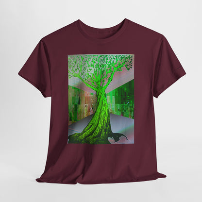 Green Neon Tree Graphic Tee – Surreal Nature Art T-Shirt