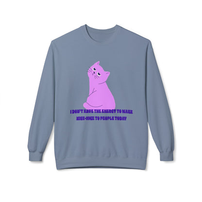 Cat Energy Sweatshirt, Cozy Unisex Crewneck, Funny Cat Lover Gift, Relaxed Fit Pullover, Perfect for Cat Lovers and Introverts