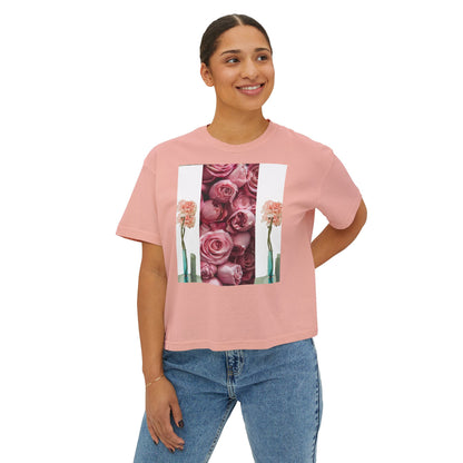 ROSE COLUMNS Women's Boxy Tee, Perfect for Spring, Casual Wear, Gift for Her, Everyday Chic, Comfort Fashion