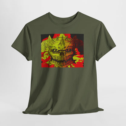 Skull Flame Graphic Tee — Neon Horror Skull T-Shirt