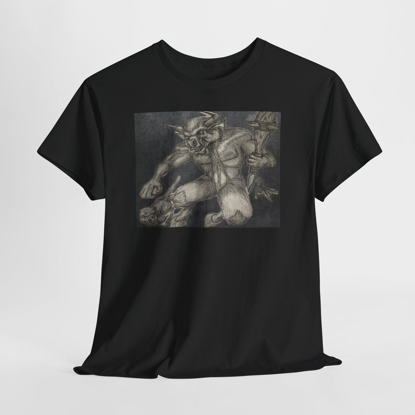 Bull Warrior With Kitten B & W design Unisex Tee