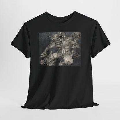 Bull Warrior With Kitten B & W design Unisex Tee
