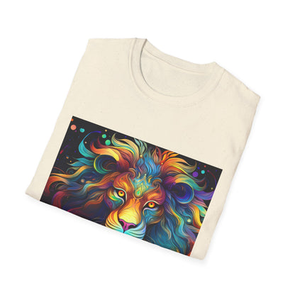 Colorful Leo Unisex Softstyle T-Shirt, Lion Graphic Tee for Animal Lovers, Astrology Shirt, Bold Art Wear, Gift for Leo Zodiac Fans