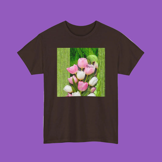Textured Tulips Unisex Heavy Cotton Tee - Vibrant Spring Blossom T-Shirt, Everyday Wear, Gift for Plant Lovers, Mother's Day Apparel, [...]