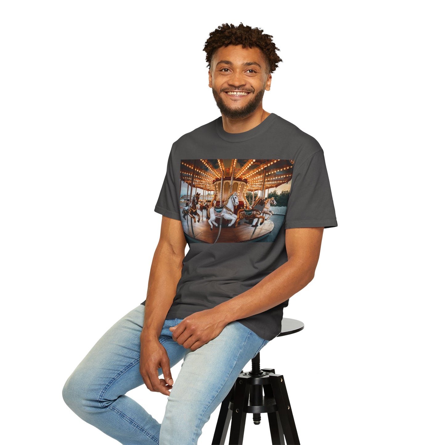 Vintage Full Carousel Horse Design Garment-Dyed T-shirt