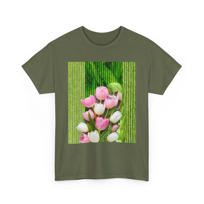 Textured Tulips Unisex Heavy Cotton Tee - Vibrant Spring Blossom T-Shirt, Everyday Wear, Gift for Plant Lovers, Mother's Day Apparel, [...]