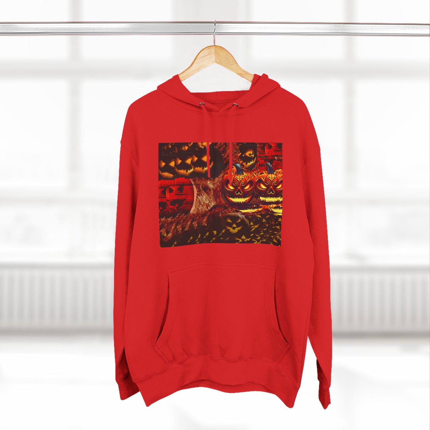 Halloween Distorted Pumpkin Three-Panel Fleece Hoodie