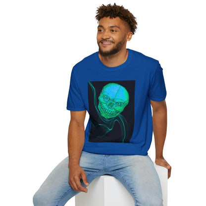 Glow-in-the-Dark floating vibe Skull T-Shirt, Creepy Halloween Tee, Unisex Softstyle Top, Spooky Gift for Teens, Unique Graphic Shirt