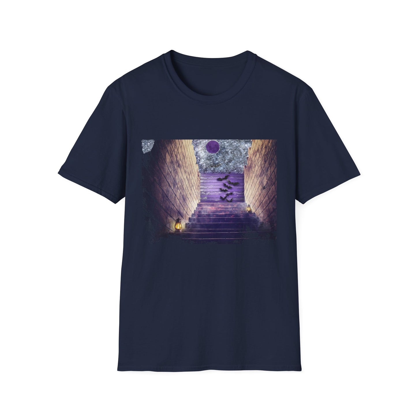 Mystical Stairway Bats Unisex T-Shirt - Softstyle Tee for Dreamers, Perfect for Gifting, Spiritual Occasions, Casual Wear, Art Lovers, [...]