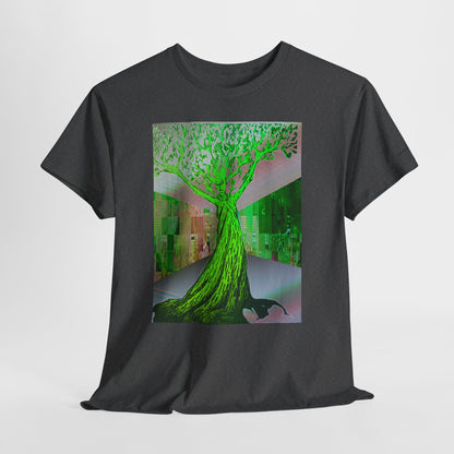Green Neon Tree Graphic Tee – Surreal Nature Art T-Shirt