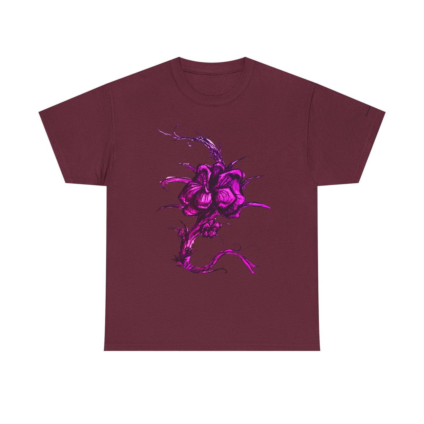 Purple Floral Unisex Heavy Cotton Tee - Artistic Graphic Shirt
