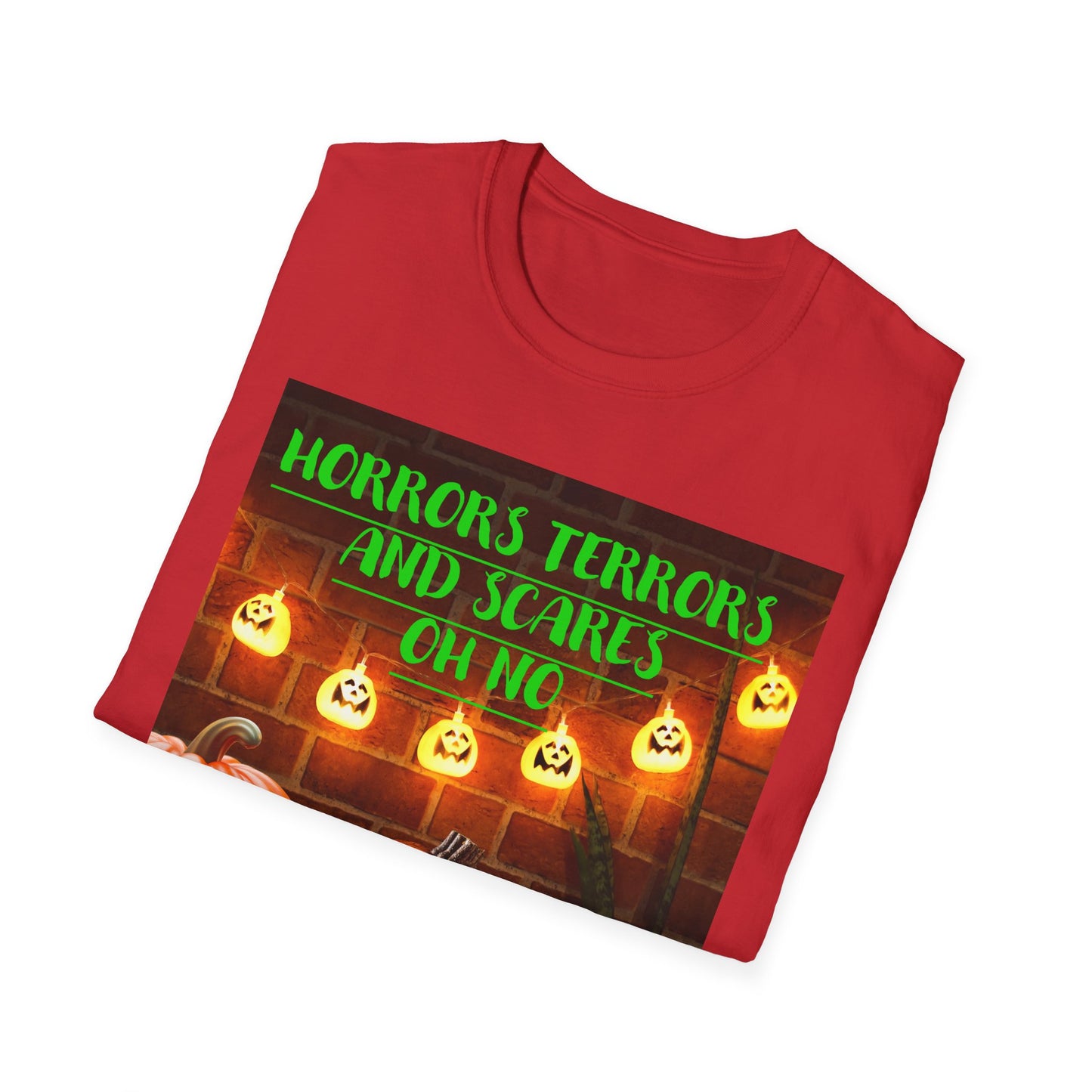 Halloween T-Shirt with Scary Pumpkins and string lights - Horror, Terrors and Scares Oh No