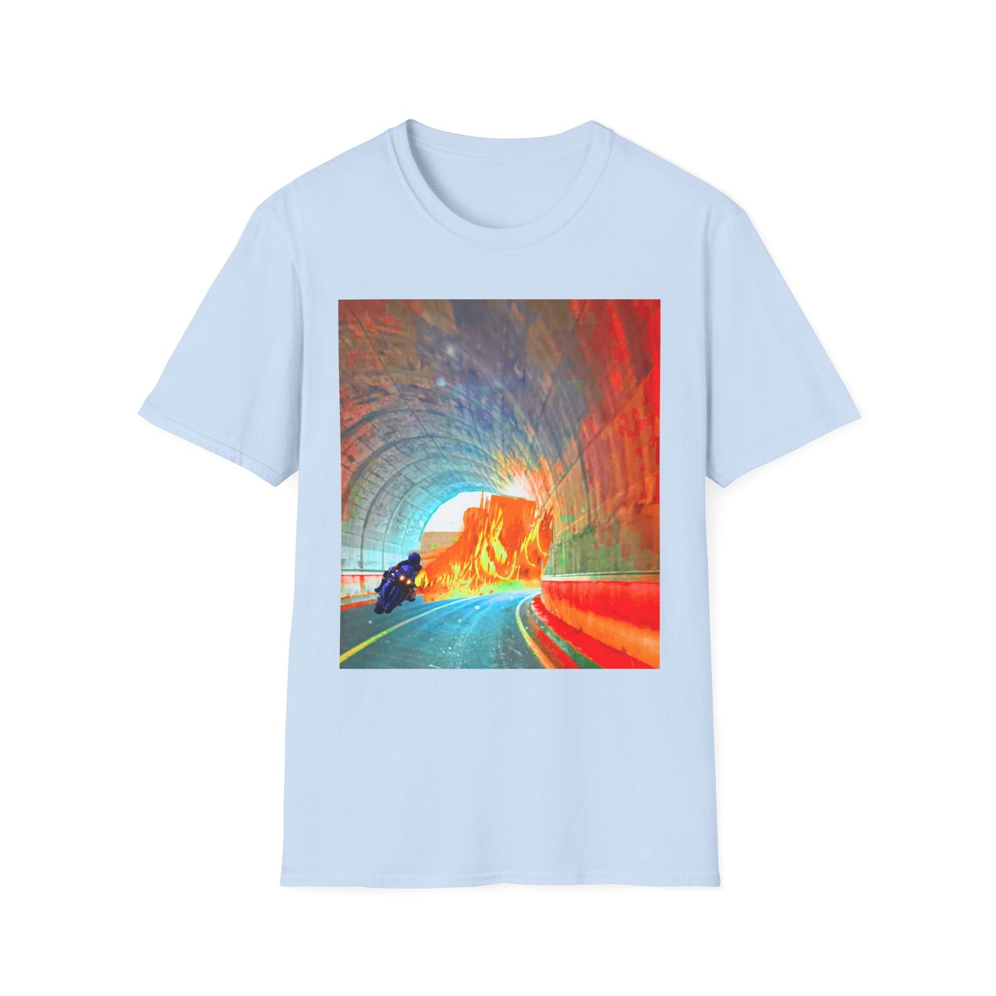 Vibrant Adventure motorcycle T-Shirt | Unisex Softstyle Tee, Casual Streetwear, Trendy Graphic Top, Unique Gift for Travelers, Colorful Artwork Shirt