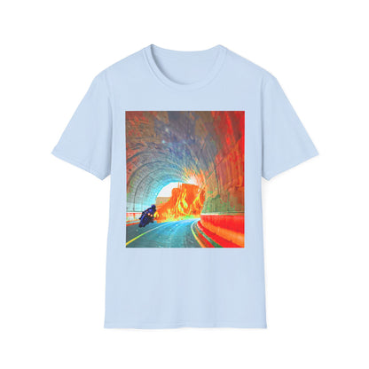 Vibrant Adventure motorcycle T-Shirt | Unisex Softstyle Tee, Casual Streetwear, Trendy Graphic Top, Unique Gift for Travelers, Colorful Artwork Shirt