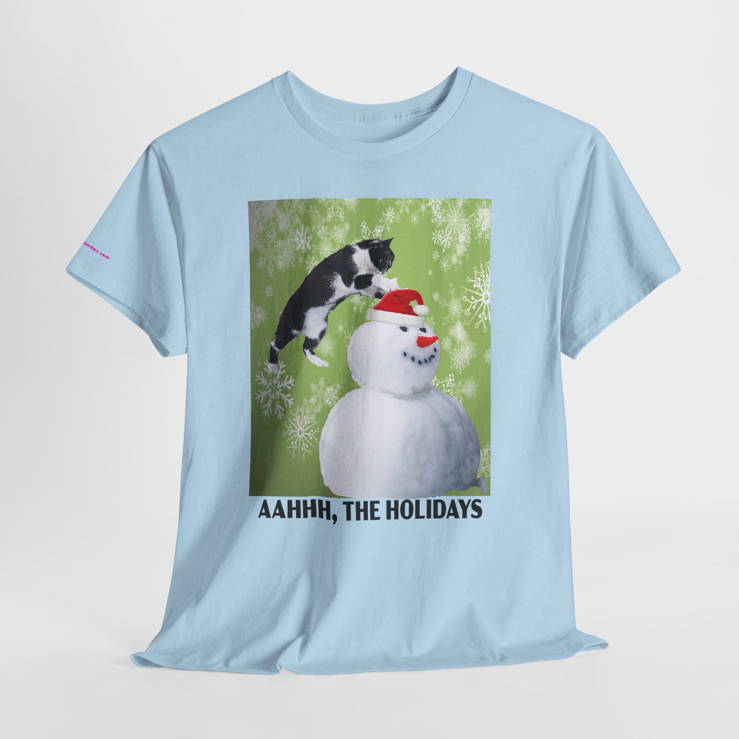 Holiday Cat T‑Shirt – “Aahhh, The Holidays” Funny Snowman Cat Tee