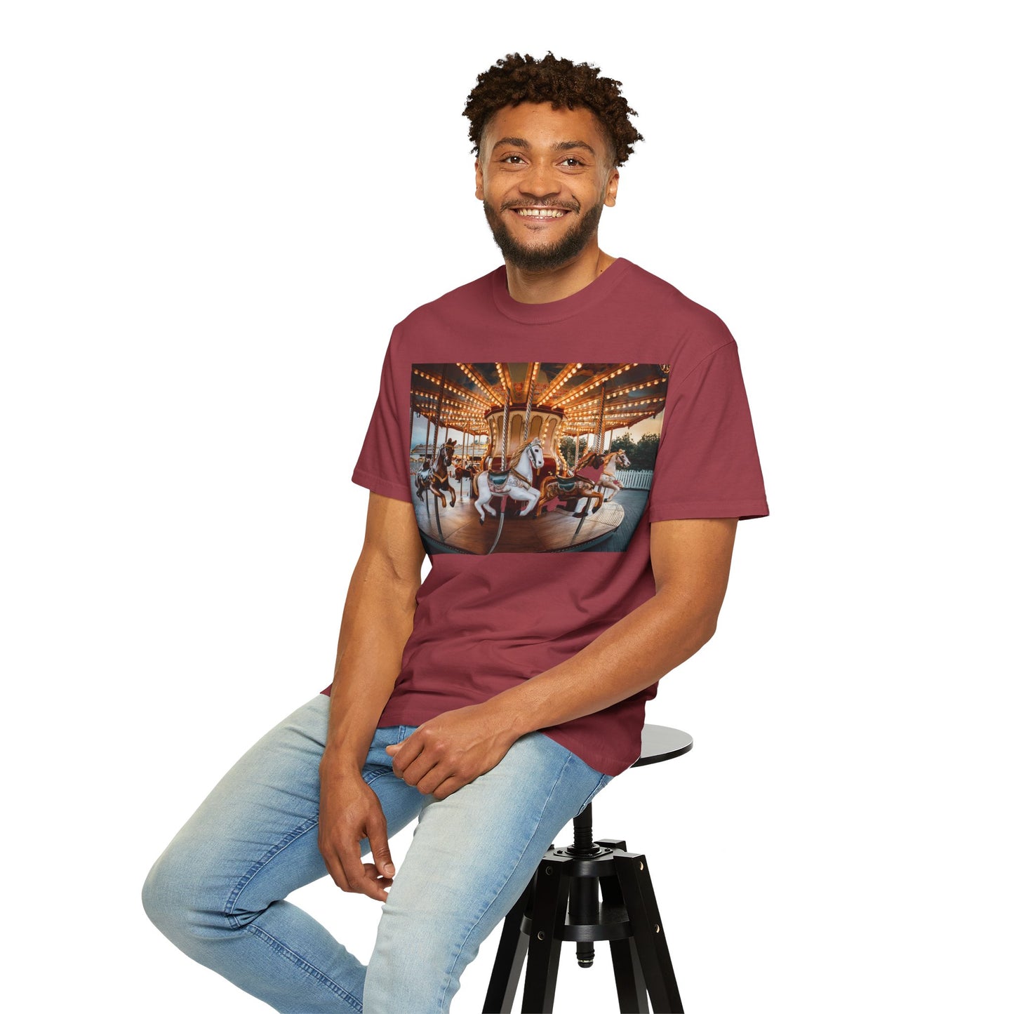 Vintage Full Carousel Horse Design Garment-Dyed T-shirt
