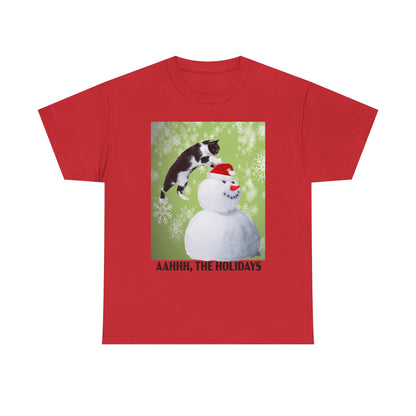 Holiday Cat T‑Shirt – “Aahhh, The Holidays” Funny Snowman Cat Tee