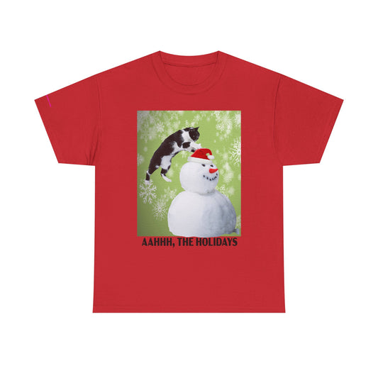 Holiday Cat T‑Shirt – “Aahhh, The Holidays” Funny Snowman Cat Tee