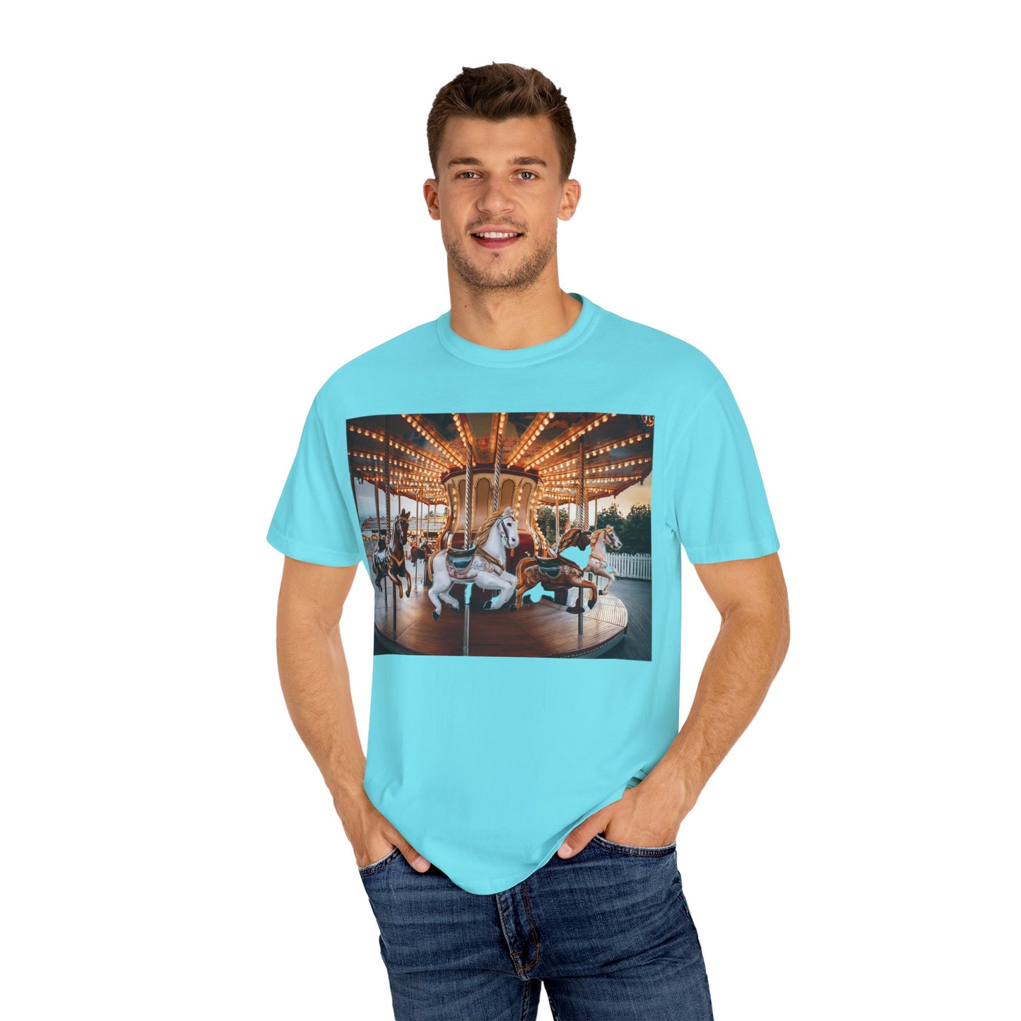Vintage Full Carousel Horse Design Garment-Dyed T-shirt