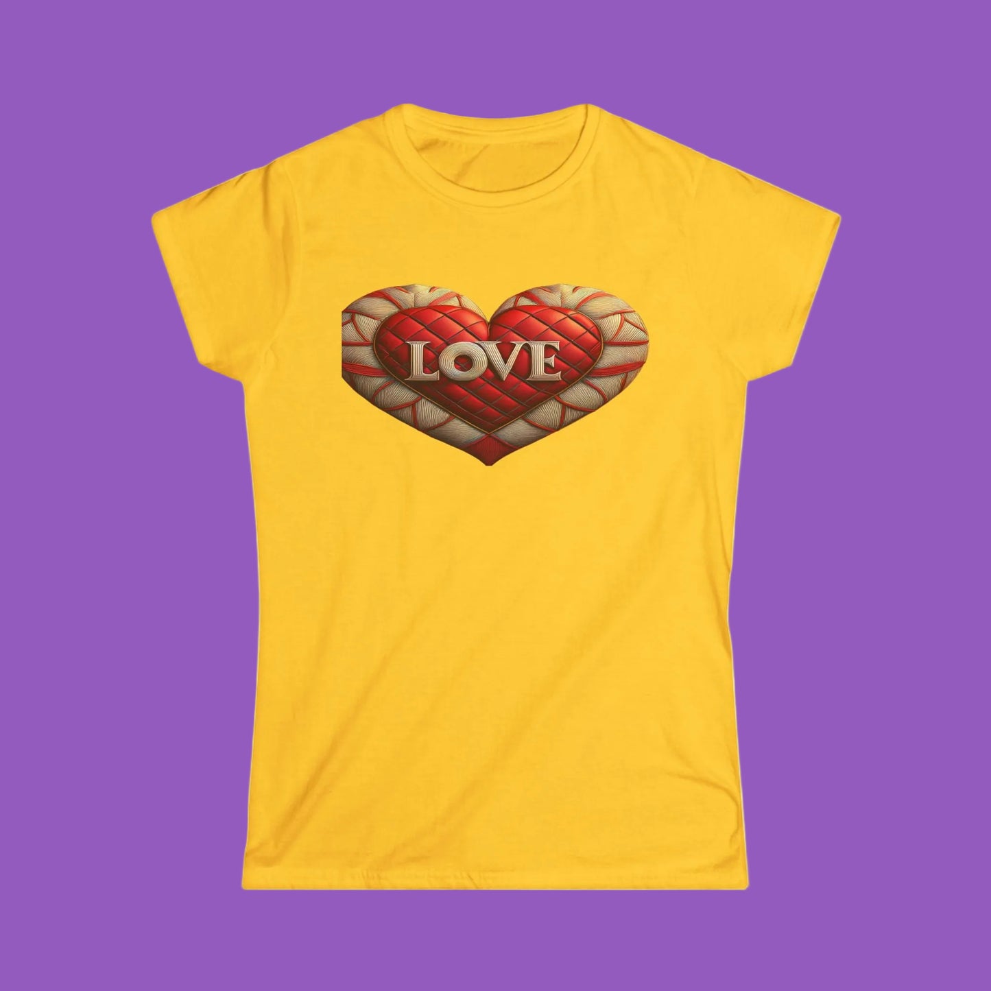 Love Quilted Heart Tee — Red Quilted Heart "LOVE" Graphic Shirt
