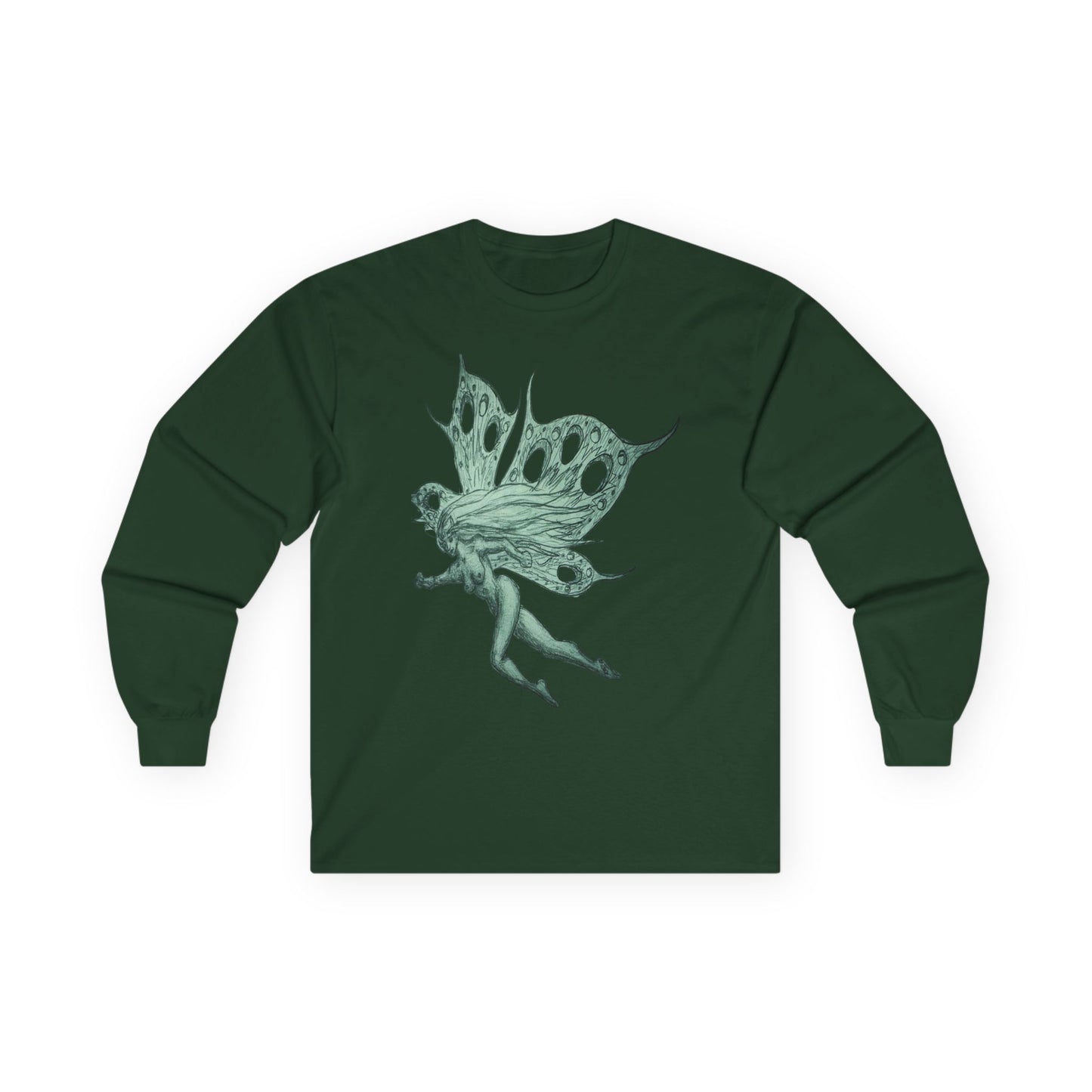 Green Fairy Wings Long Sleeve Tee — Ethereal Nature Graphic Shirt