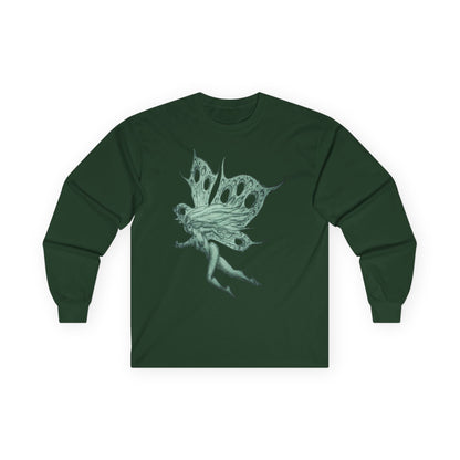 Green Fairy Wings Long Sleeve Tee — Ethereal Nature Graphic Shirt