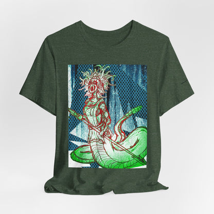 Mythic Serpent Goddess Tee — Neon Medusa Illustration T-Shirt