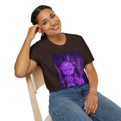 Gothic Purple Cartoon Horror Tee — Knife Kid with Teddy Graphic T-Shirt