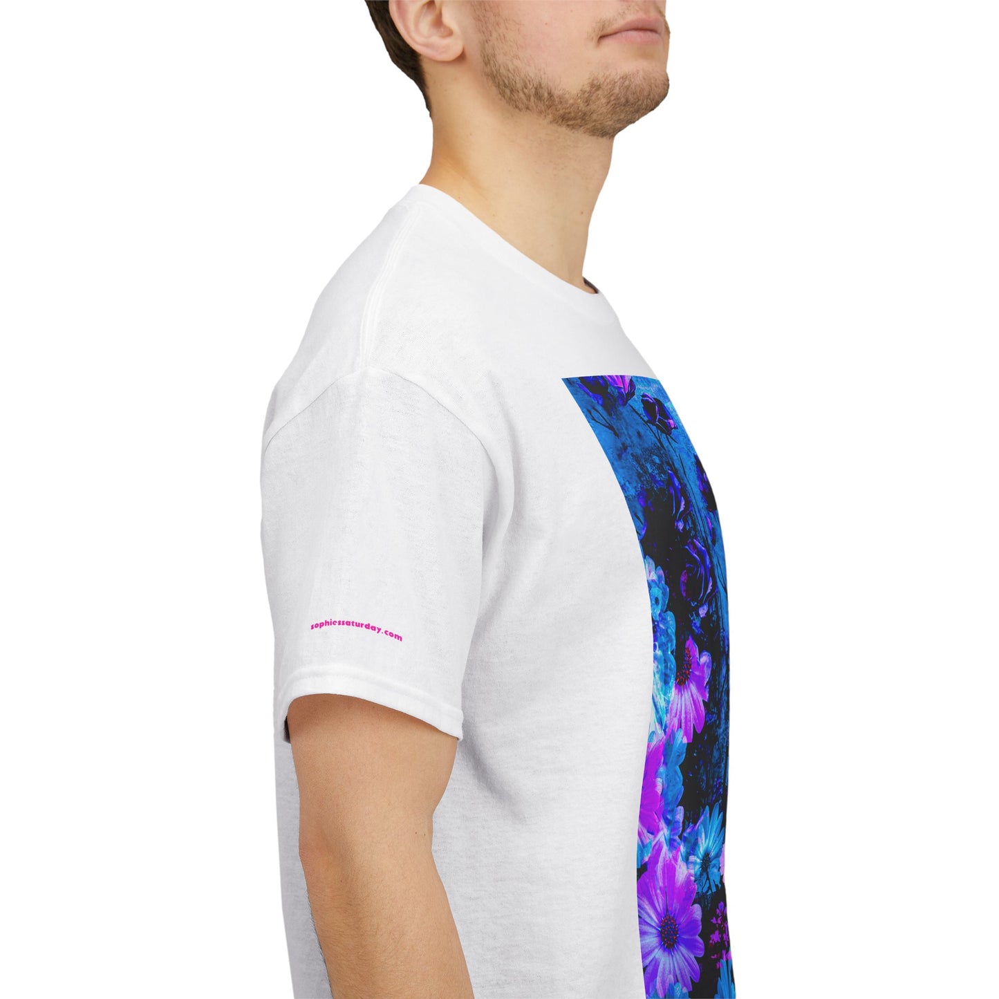 Fluorescent Floral Tee — Neon Blue & Purple Garden T-Shirt