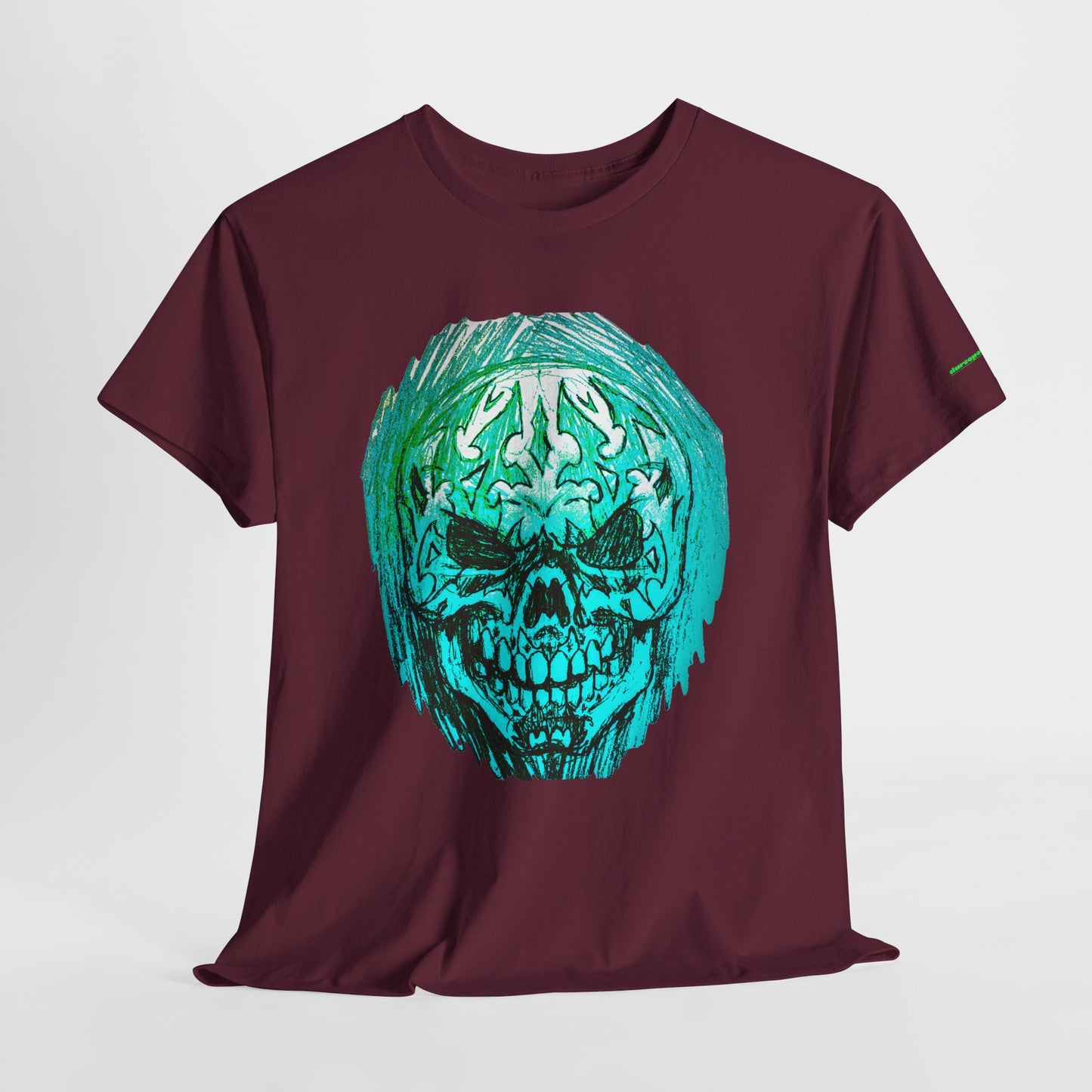 Vibrant Green Skull Graphic Tee - Unisex Heavy Cotton