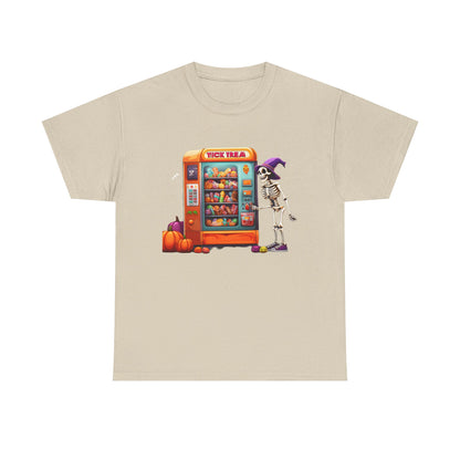 Halloween Skeleton Vending Machine Tee | Unisex Heavy Cotton T-Shirt, Spooky Shirt, Fall Fashion, Trick or Treat Top, Halloween Costume