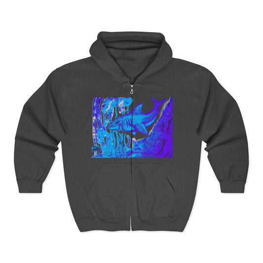Abstract Blue Wave Zip Hoodie – Psychedelic Ocean Art Full‑Zip Sweatshirt