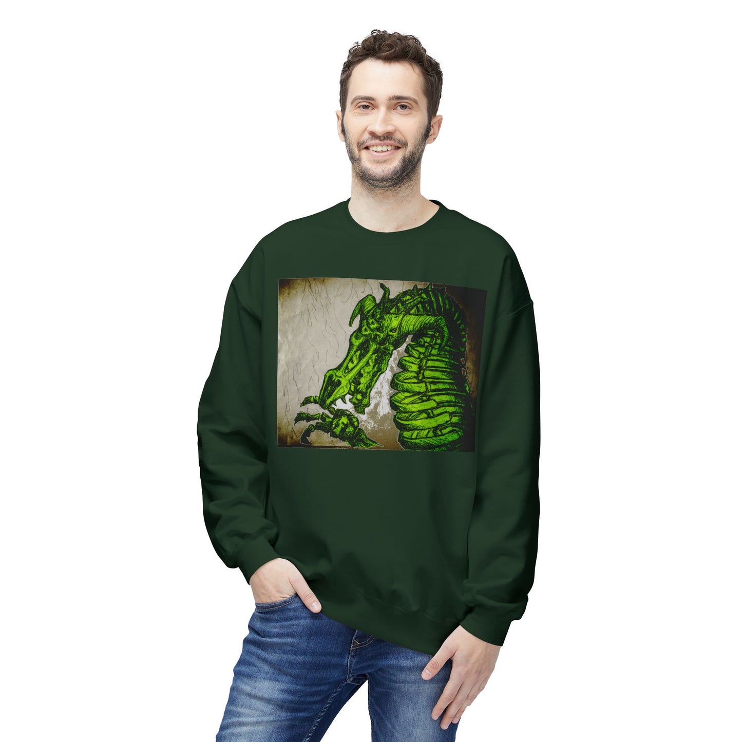 Vintage Green Dragon Unisex Midweight Softstyle Fleece Crewneck Sweatshirt