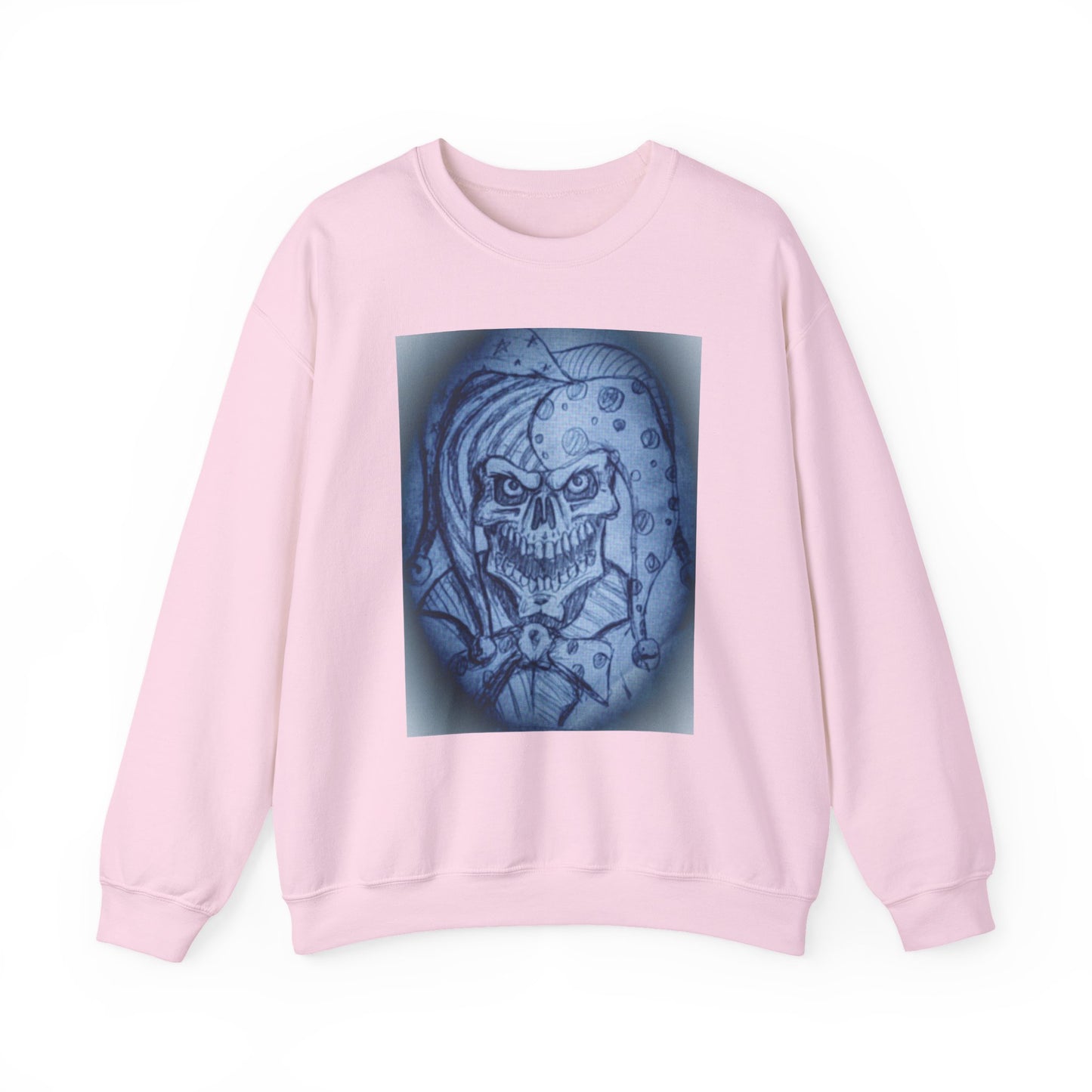 Jester Skull Graphic Sweatshirt, Unisex Heavy Blend Crewneck, Gothic Fashion, Streetwear Style, Halloween Gift, Edgy Casual Wear