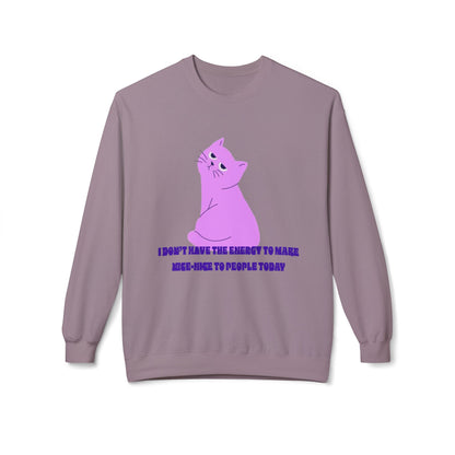 Cat Energy Sweatshirt, Cozy Unisex Crewneck, Funny Cat Lover Gift, Relaxed Fit Pullover, Perfect for Cat Lovers and Introverts