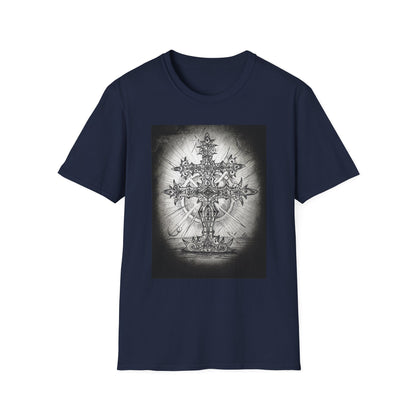 Celtic Cross Graphic Tee, Unisex Softstyle T-Shirt, Spiritual Cross Design Shirt, Casual Wear, Gift for Him/Her